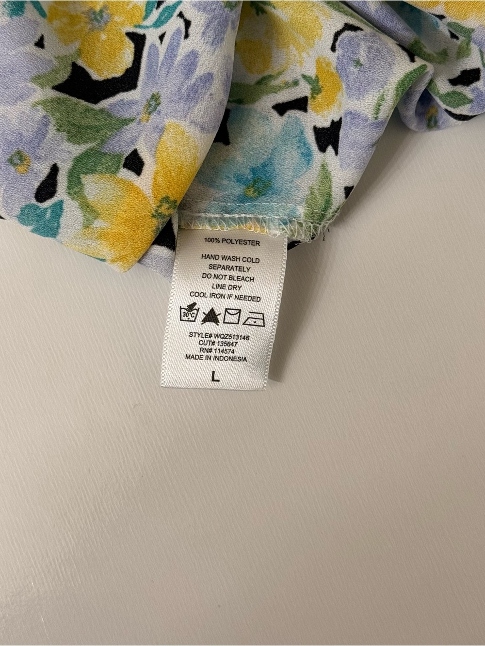 Women Floral Blouse Puff Sleeve Tie Neck Blue Yellow Spring Top Size Large - Picture 3 of 5